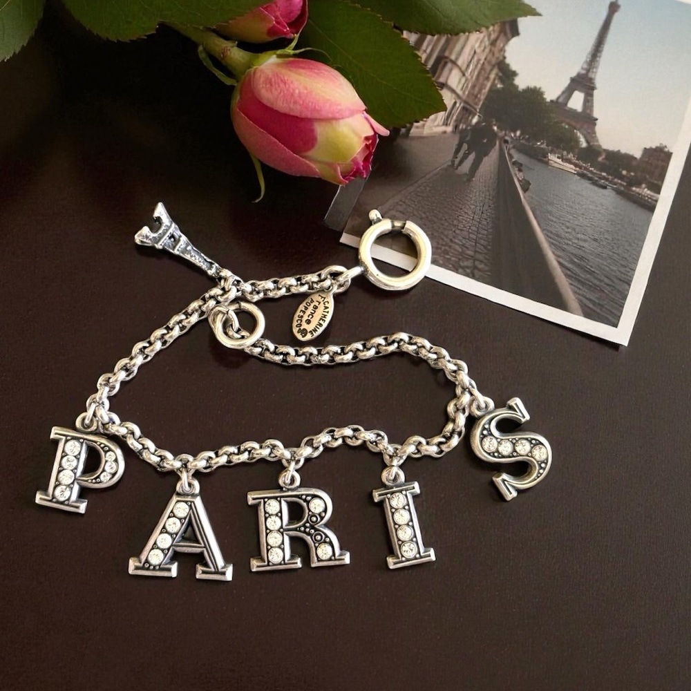 Catherine Popesco Vintage-Inspired “PARIS” Charm Bracelet – Silver Tone, 7.25”